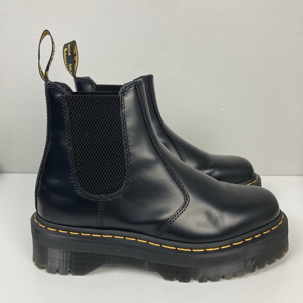 Dr. Martens 2976 Quad Black Smooth Leather Platform Chelsea Boots Women 10 Men 9